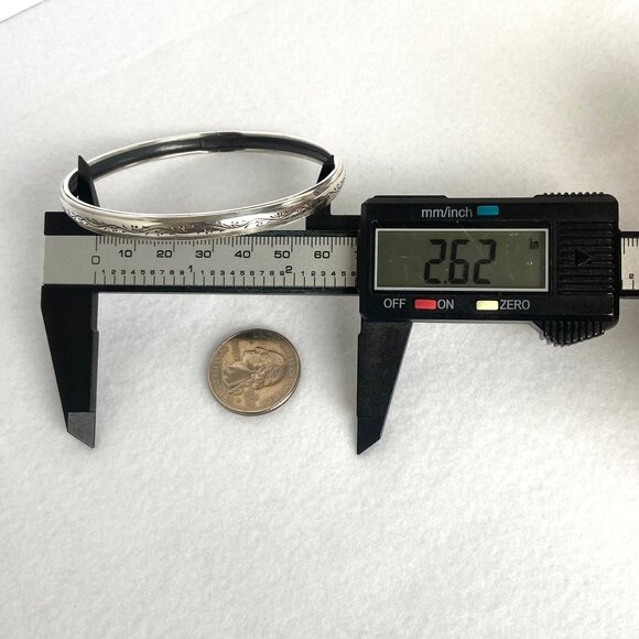 VTG Sterling Silver 925 Engraved Scroll Pattern 6MM Round Bangle Bracelet 8.25" - Picture 14 of 16